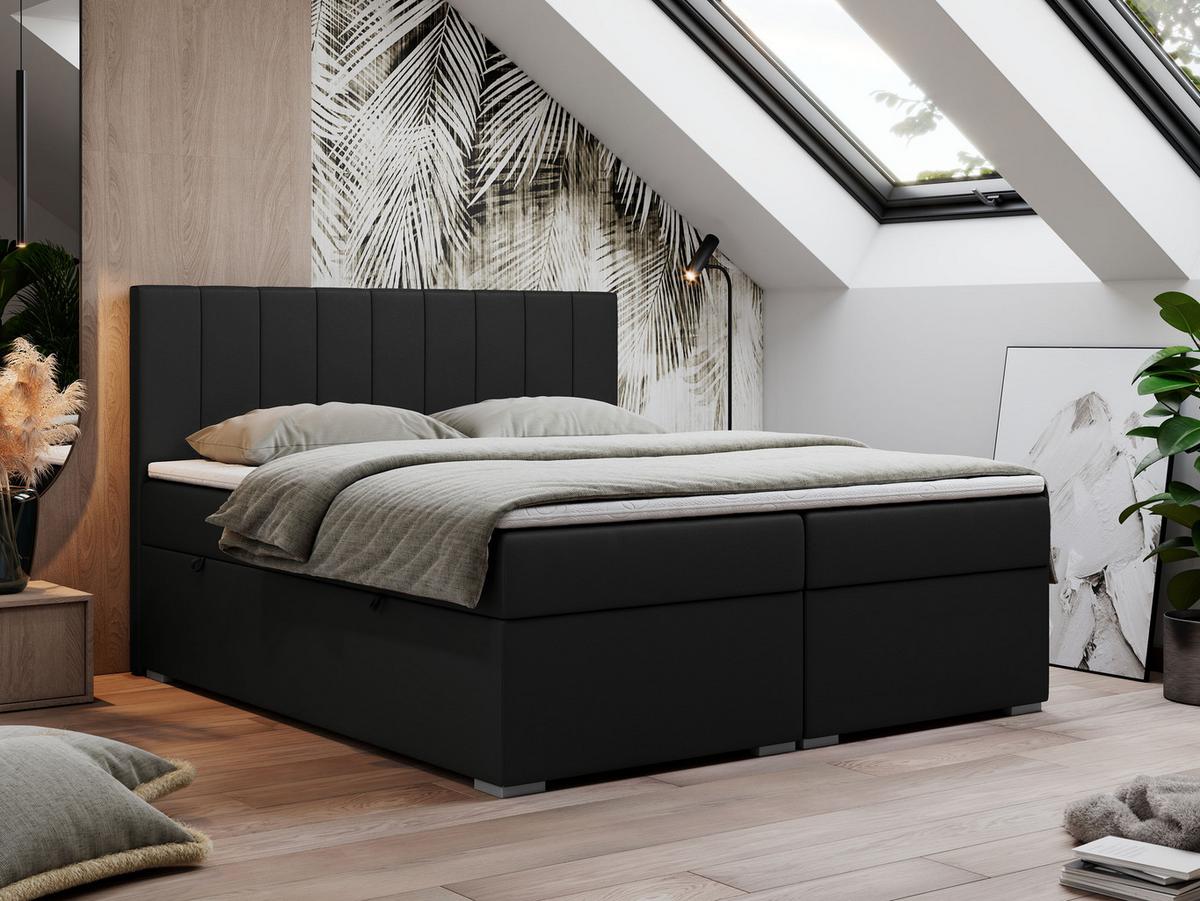 BOXBETT LOPE 200/200 - Schwarz Kunstleder - H4 - Schwarz, Holz/Textil (200/200cm)