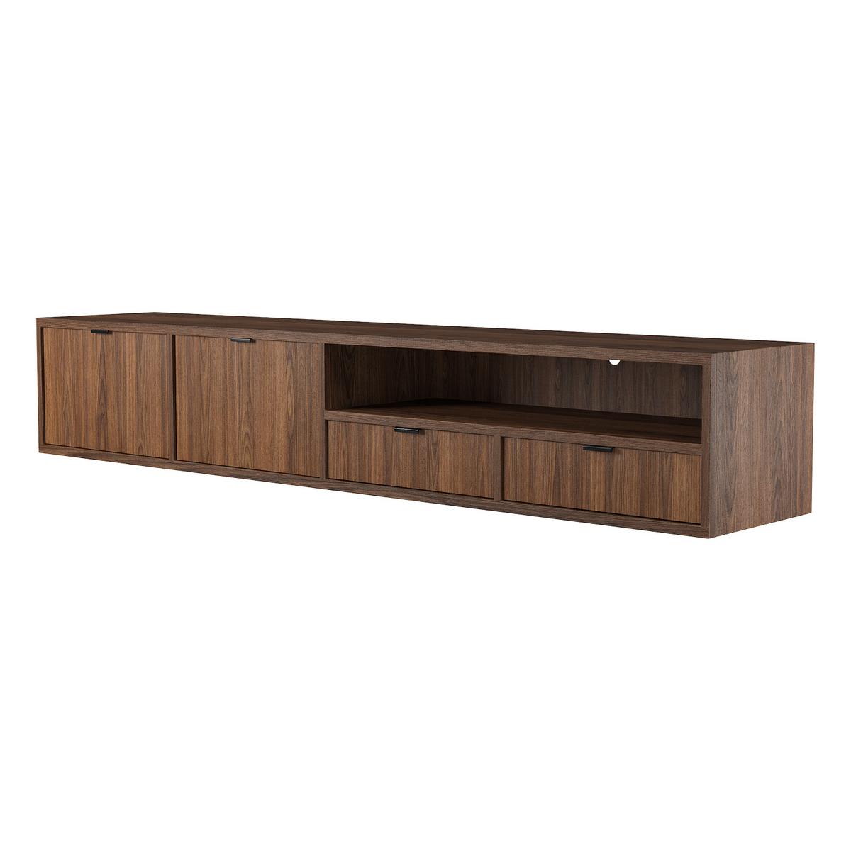 HÄNGELOWBOARD Evron mit 2 Schubladen und 2 Türen, 200 cm, Walnuss - Walnussfarben, Holzwerkstoff (200/35/40cm) - Beautysofa