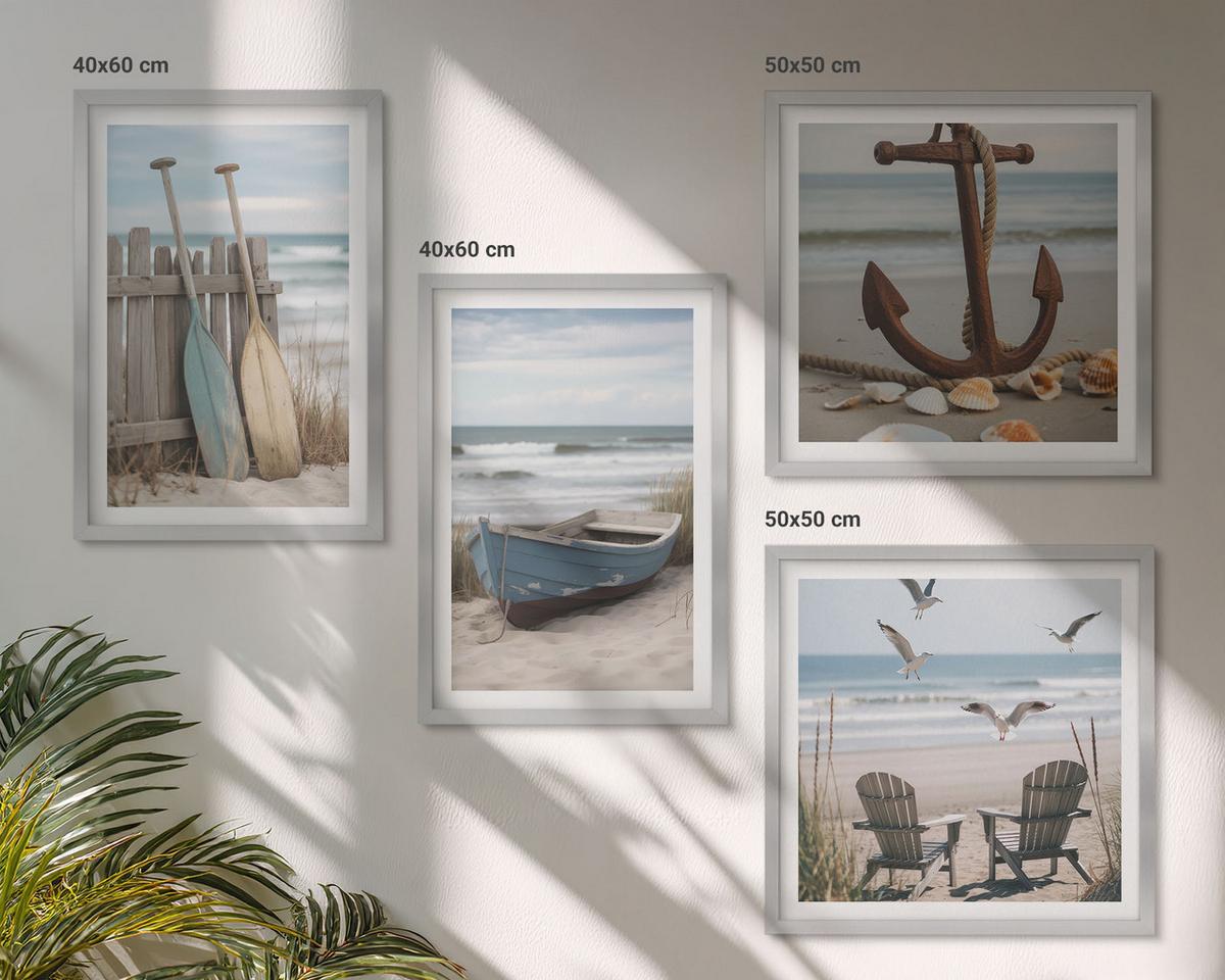 BILDER SET 4er Set - 50x50 cm & 40x60 cm Silberner Rahmen - Sommerstrände, Meereslandschaft - Silberfarben, Kunststoff (50/50cm) - TULUP