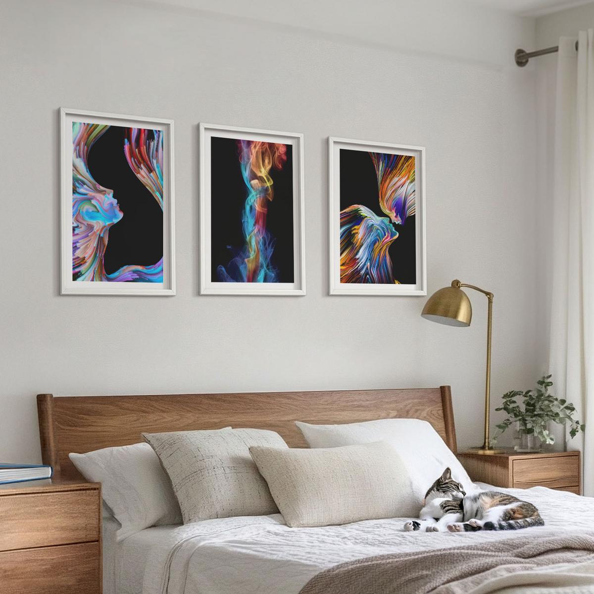 BILDER SET 3er Set - 40x60 cm Weißer Rahmen - Bunte abstrakte Gesichter - Weiß, Kunststoff (40/60cm) - TULUP