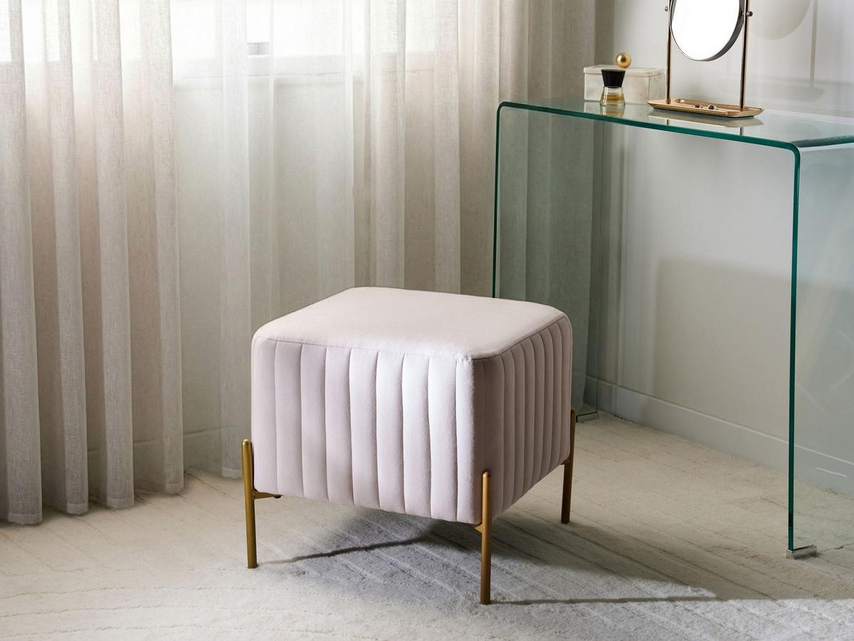 HOCKER Samtstoff Taupe Utah - Taupe, Textil (47/43/47cm) - Beliani