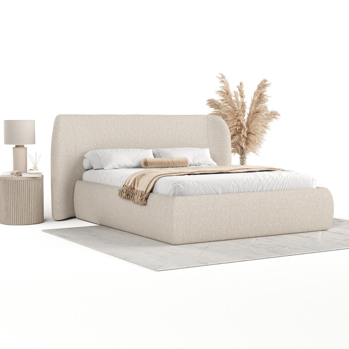 POLSTERBETT Bellano mit Stauraum 180/200 cm Hellbeige im Megan Stoff - Sandfarben/Schwarz, Holz/Holzwerkstoff (180/200cm) - AltaBeds