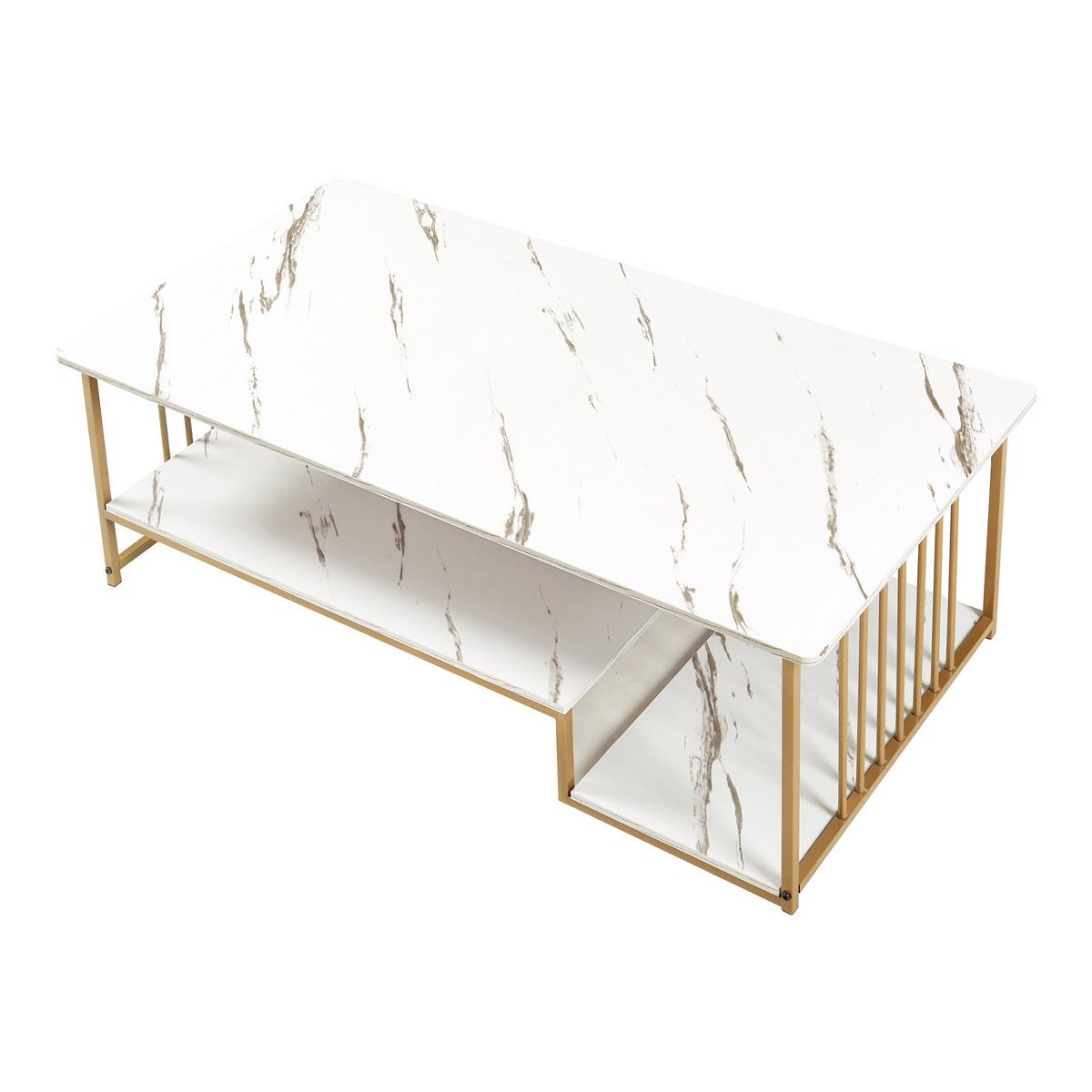 COUCHTISCH Klibro 120/60/42 cm - Goldfarben/Weiß, Holzwerkstoff/Metall (60/120/42cm) - [en.casa]