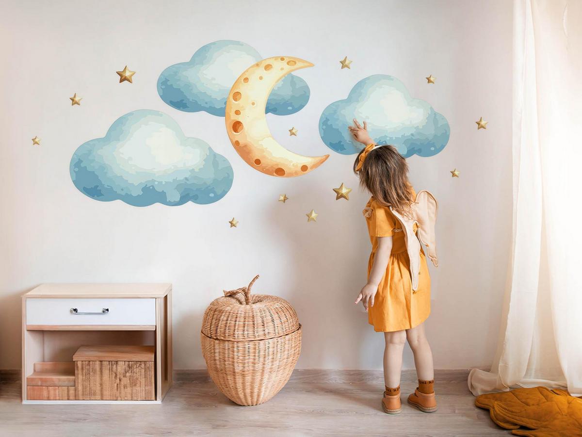 WANDAUFKLEBER 60x74cm - Mond, Wolken, Himmel - Multicolor, Kunststoff (60/74/0.1cm) - Wallfluent