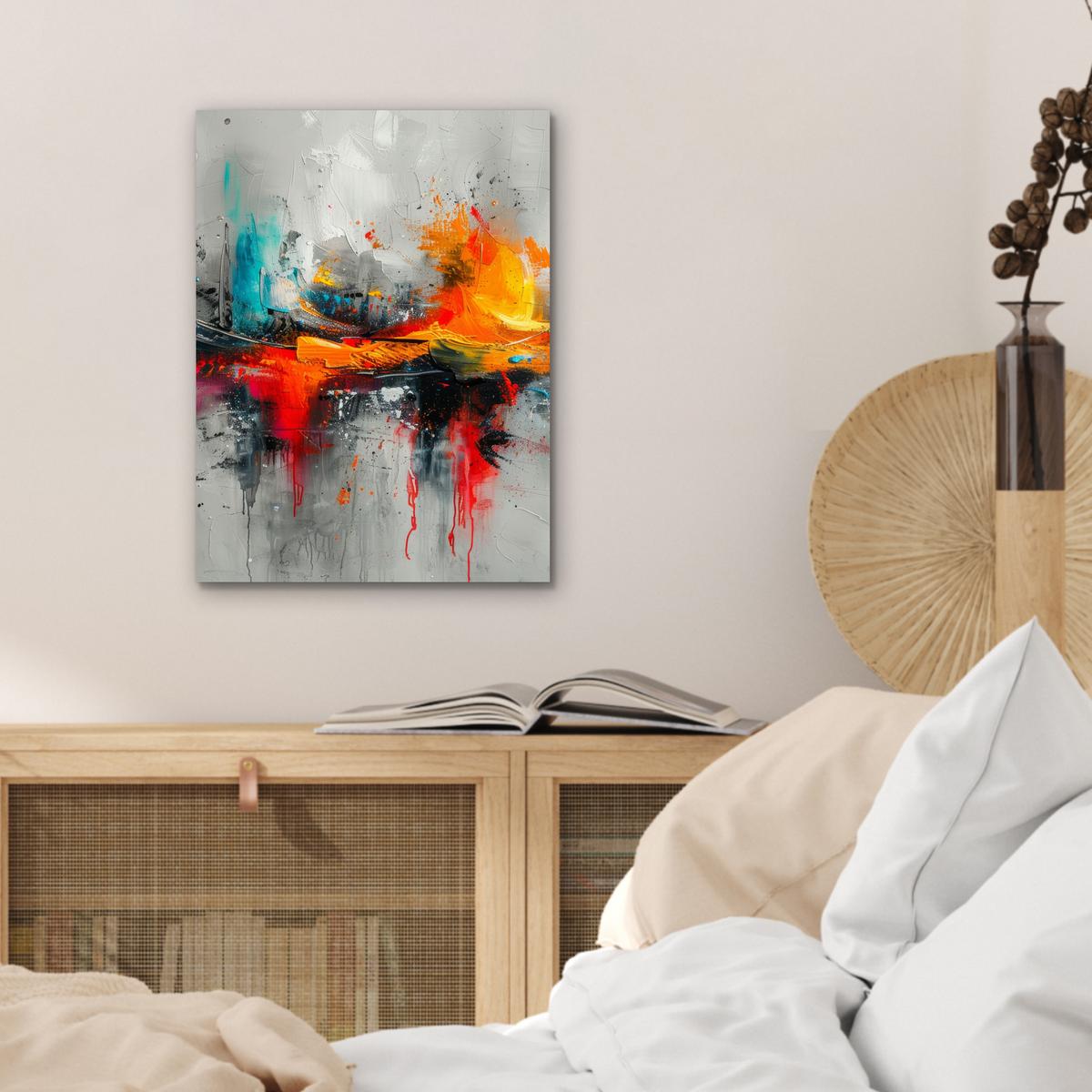 METALLBILD Moderne Kunst - Orange - Grau - Abstrakt 30x40 cm - Hellgrau, Metall (30/40cm) - MuchoWow