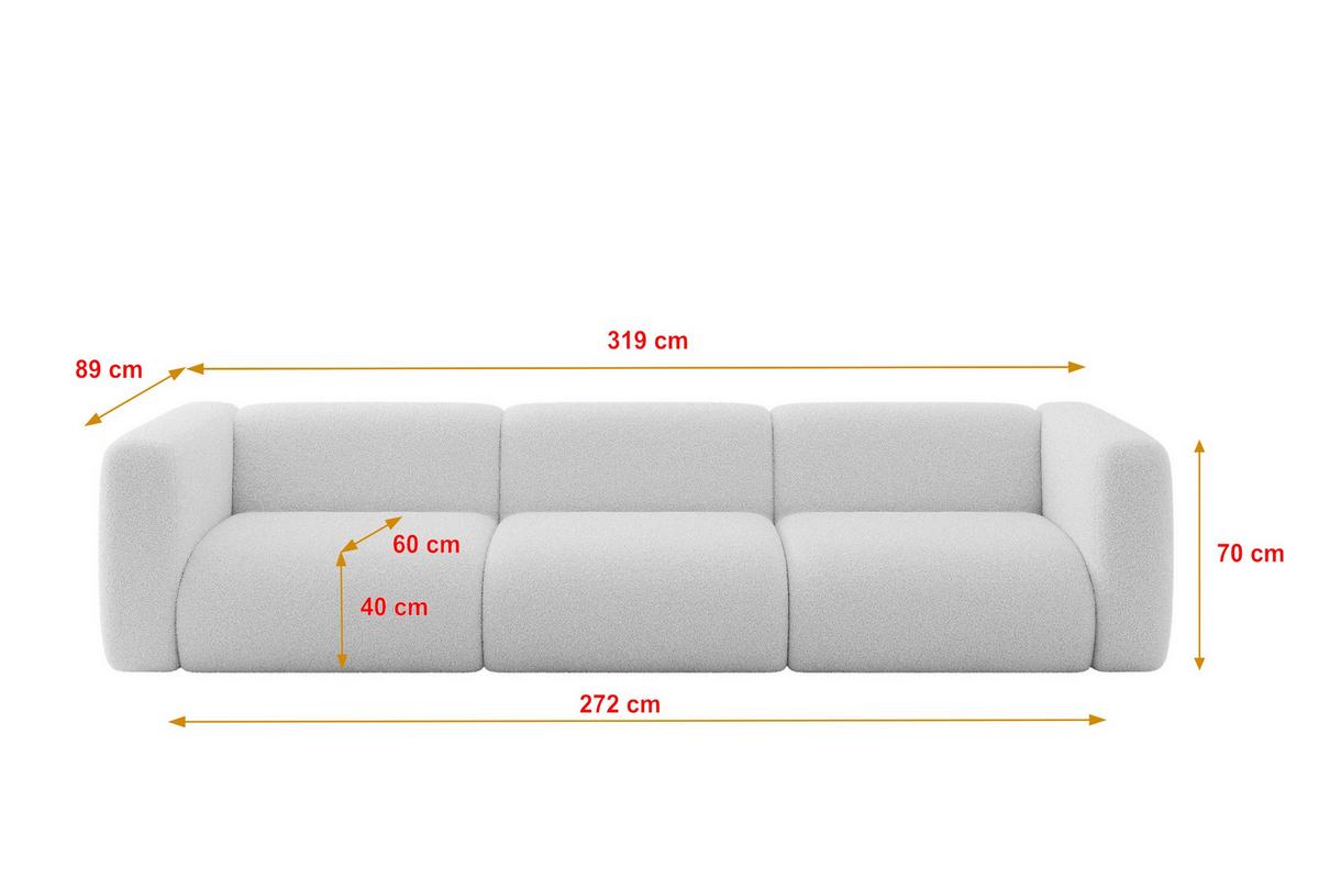 MODULARES Sofa 3-SITZER MIRA-S2 319x89x70 Hellgrau cm Bouclé - Silberfarben/Hellgrau, Holzwerkstoff/Kunststoff (319/70/89cm) - ALTDECOR