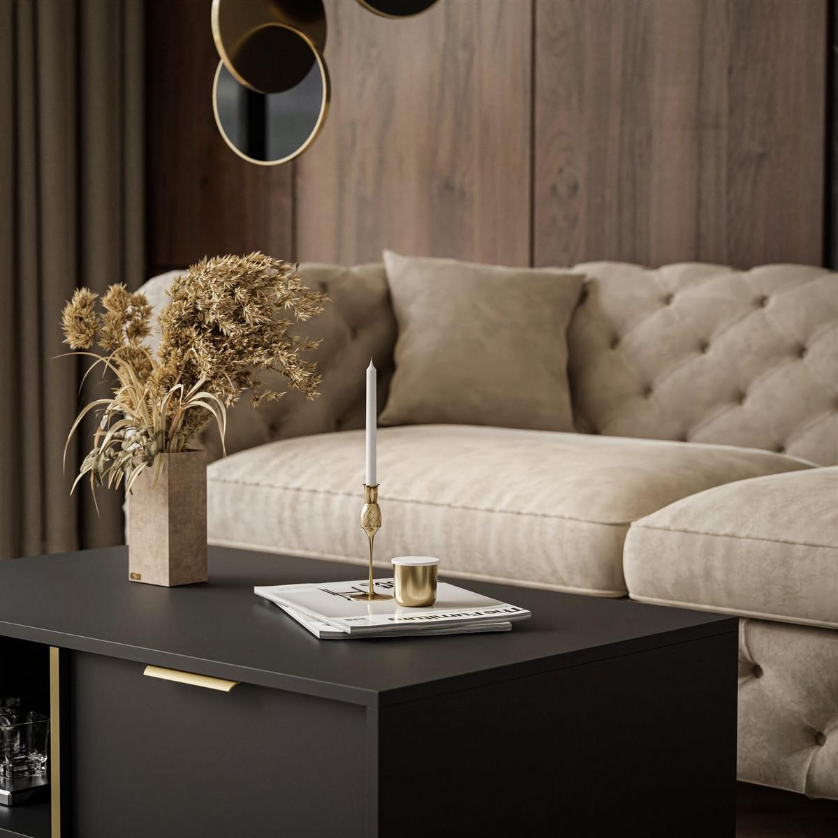 COUCHTISCH LARETTO mit Schublade anthrazit - Schwarz, Holzwerkstoff (60/97/44.4cm) - Lookway