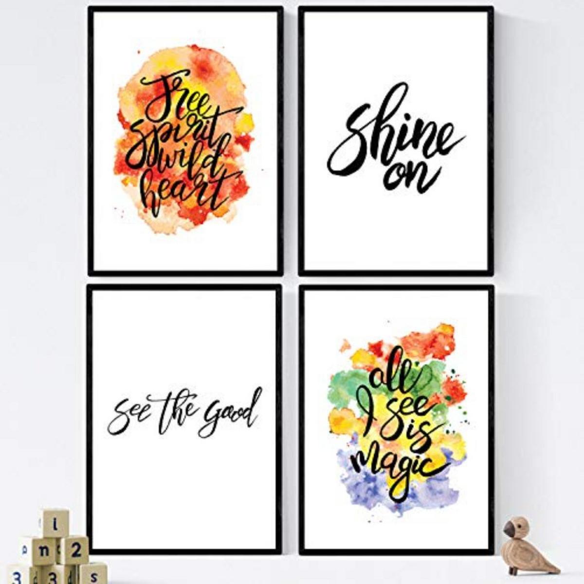 POSTER Set mit 4 Nachrichten glücklich und bunt ‚Twinkle‘ A4 Rahmenlos - Klar, Papier (29.7/3cm) - Nacnic