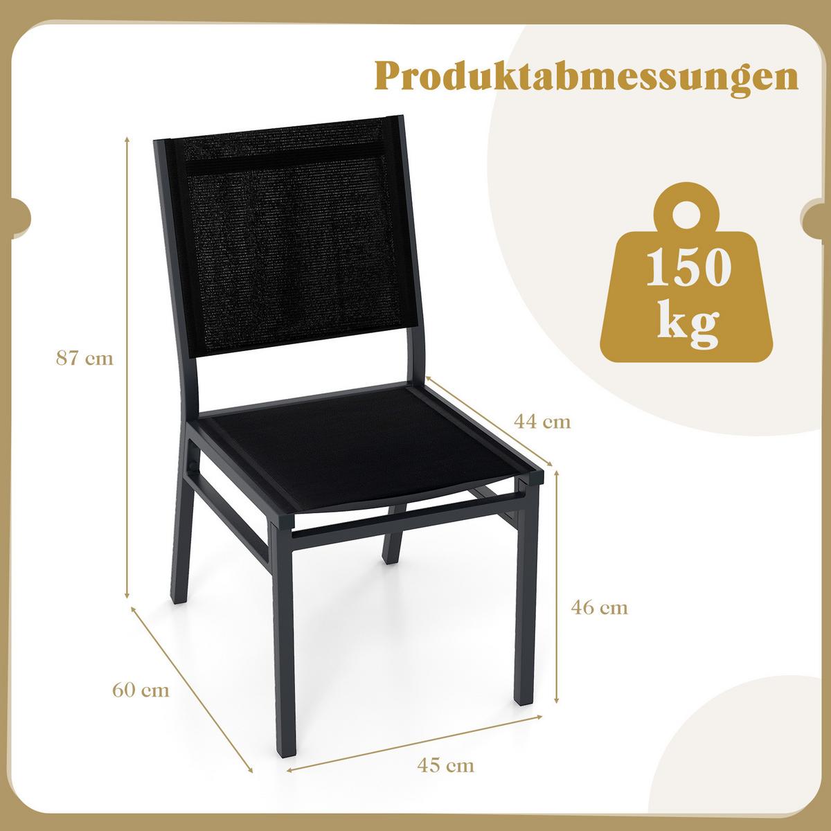 TERRASSENSTUHL Schwarz(2er-Set) - Schwarz, Metall (60/87/45cm) - COSTWAY