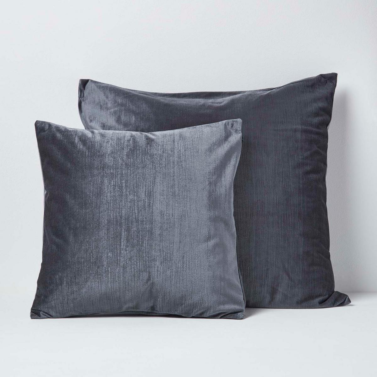 KISSENHÜLLE Samt grau 45/45 cm - Dunkelgrau, Textil (45/45cm) - Homescapes