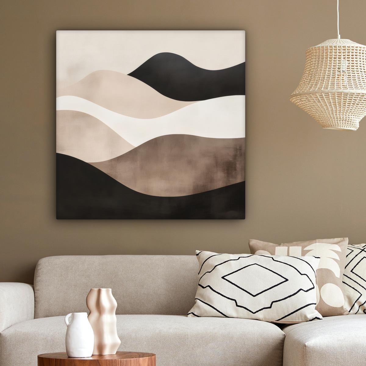 LEINWANDBILD Abstrakt - Landschaft - Wellen - Cremefarben Deko Groß 90x90 cm - Cappuccino, Textil (90/90cm) - MuchoWow