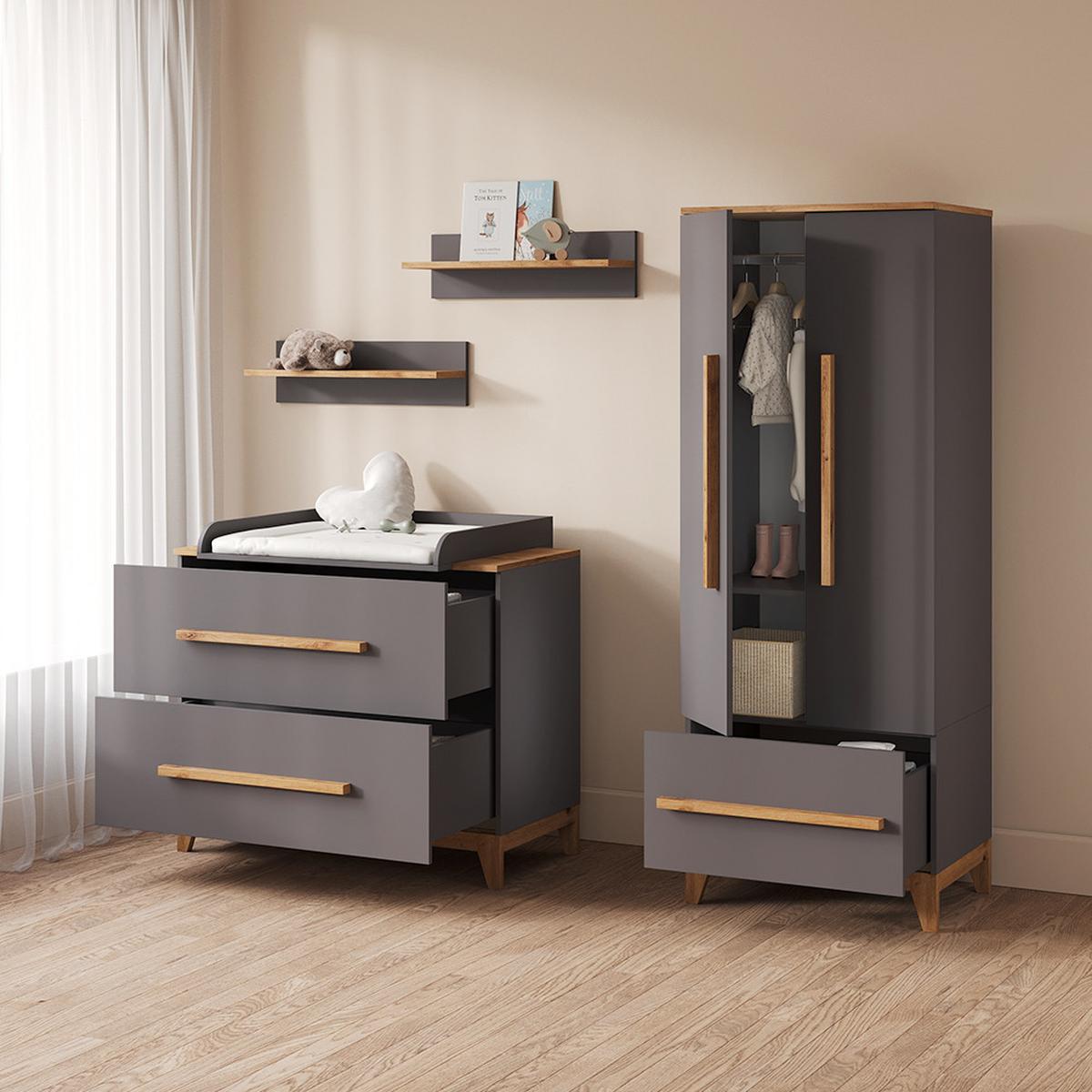 KINDERKLEIDERSCHRANK Mailo Grau/Artisan 70 x 186.8 cm mit 4 Schubladen - Eiche Artisan/Grau, Holzwerkstoff (70/186.8/53.4cm) - Livinity®