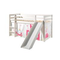 HOCHBETT mit Rutsche Karolina Massivholz Weiß Textilset Princess 1 - Magenta/Weiß, Holz (90/200cm) - 58aufmkessel