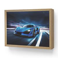 WANDLEUCHTE MIT AKKU Auto - Blau - Jungen - Kind 40x30 cm - Blau, Holzwerkstoff (40/30/8cm) - OnlyWow