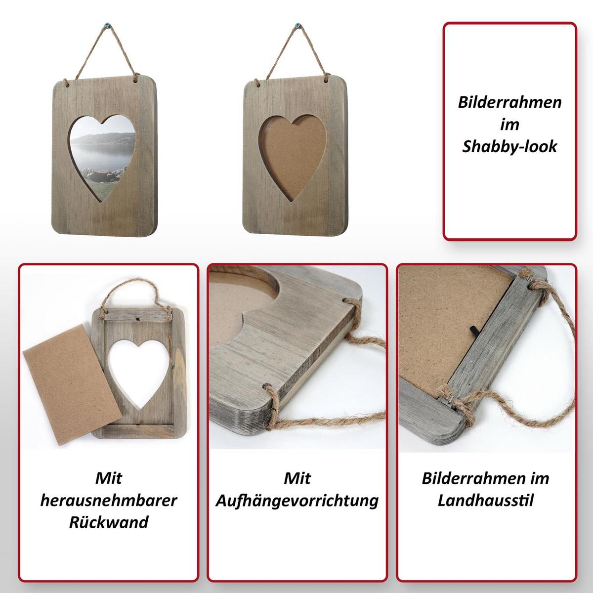 BILDERRAHMEN SHABBY-LOOK herz Grau - Grau, Holz (13/26cm) - MCW
