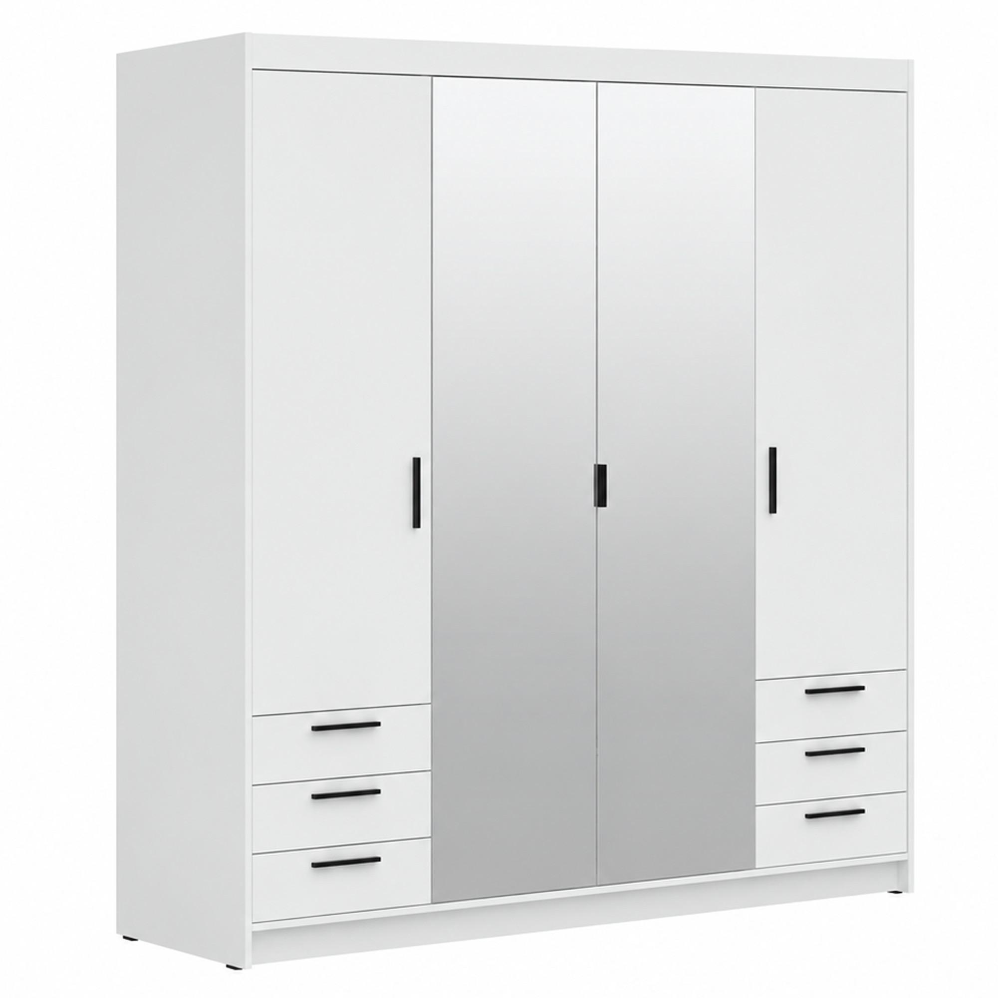 DREHTÜRENSCHRANK Elena mit 4 Türen, 6 Schubladen und Spiegel, 176 cm, Weiß - Weiß, Holzwerkstoff (176/190/53cm) - Beautysofa