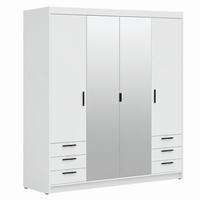 DREHTÜRENSCHRANK Elena mit 4 Türen, 6 Schubladen und Spiegel, 176 cm, Weiß - Weiß, Holzwerkstoff (176/190/53cm) - Beautysofa