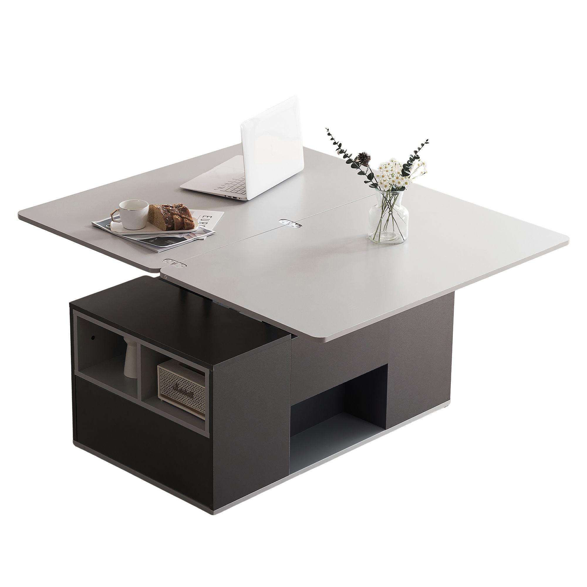 COUCHTISCH Grau Mit Lift-Top-Funktion & multifunktionalem Stauraum - Grau, Holzwerkstoff (51/100/47cm) - Urban Meuble