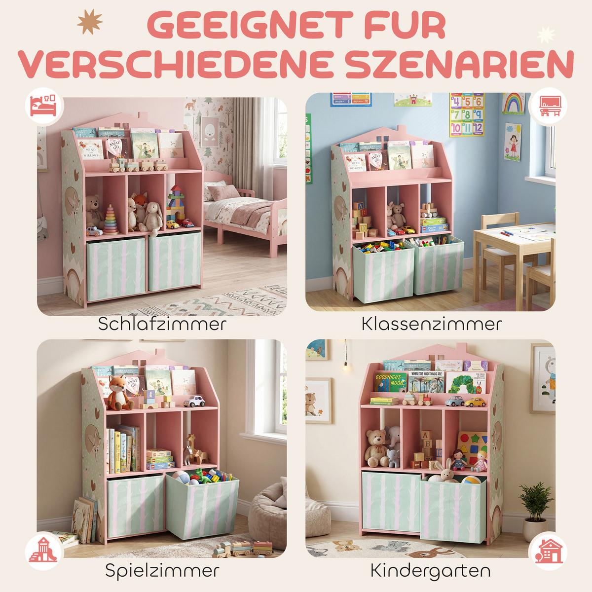 KINDER-BÜCHERREGAL MDF Vliesstoff Rosa - Rosa, Holzwerkstoff (30/91.5/62.5cm) - AIYAPLAY