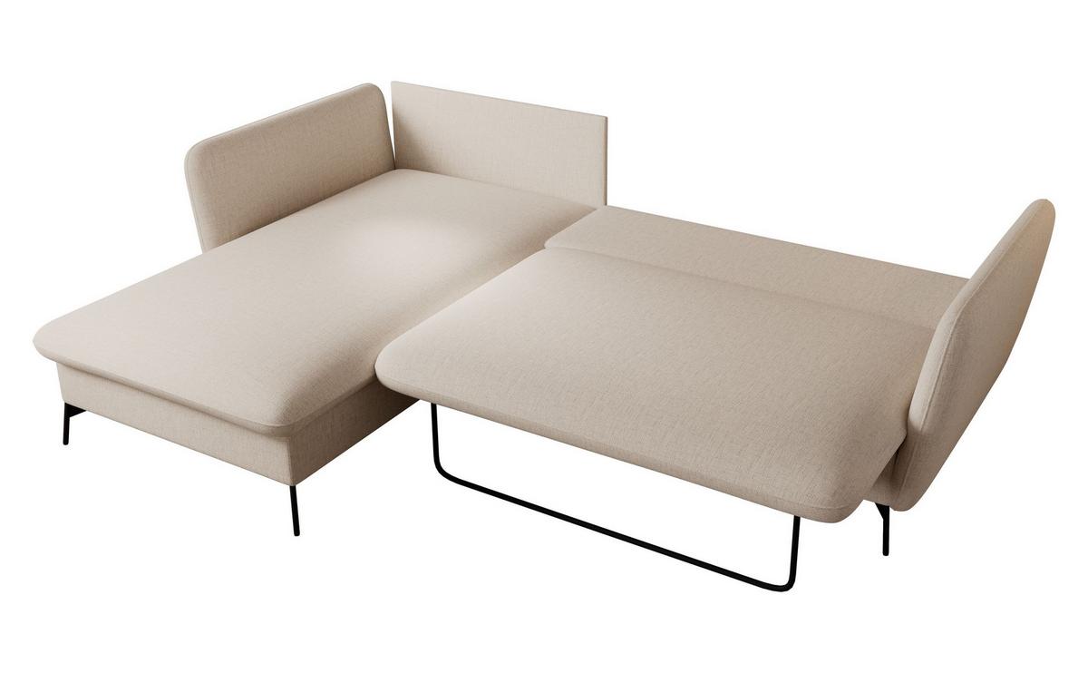 ECKSOFA FERRO Creme Chenille mit Schlaffunktion - Creme, Holz (258/167cm) - MASSENO