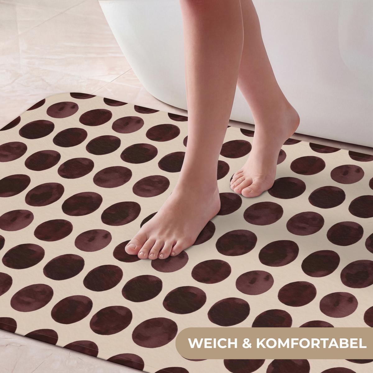 BADEMATTE Polka dots - Muster - Braun 60x120 cm - Bordeaux, Textil (60/120cm) - OnlyWow