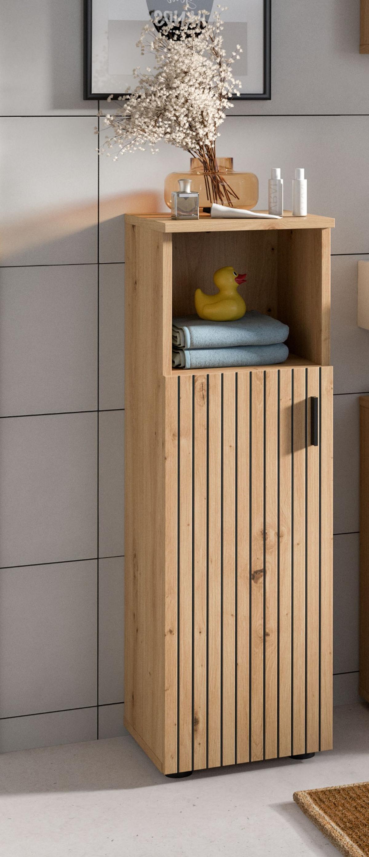 KOMMODE Eiche 30 x 95 cm, Badschrank mit Leistenoptik - Schwarz/Eiche Artisan, Holzwerkstoff/Kunststoff (30/95/30cm) - Inn.Furn