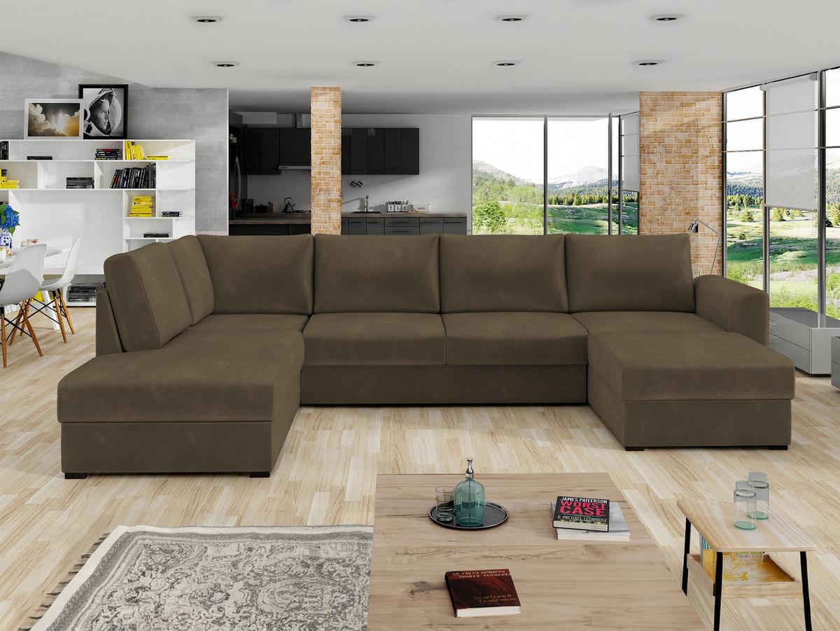 WOHNLANDSCHAFT Wilma, Seite: Links - Schwarz/Bronzefarben, Holz/Textil (305/85/188cm) - MIRJAN24