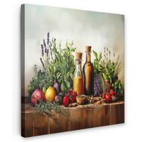 LEINWANDBILD Stilleben - Kräuter - Gewürze - Früchte - Farbenfroh Wandbild Wohnzimmer 50x50 cm - Grün, Textil (50/50cm) - MuchoWow