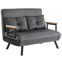 SCHLAFSOFA, Zweisitzer mit Bettfunktion, Schlafcouch mit Samtoptik, Rückenkissen - Dunkelgrau/Schwarz, Holz/Textil (73/81/102cm) - HOMCOM