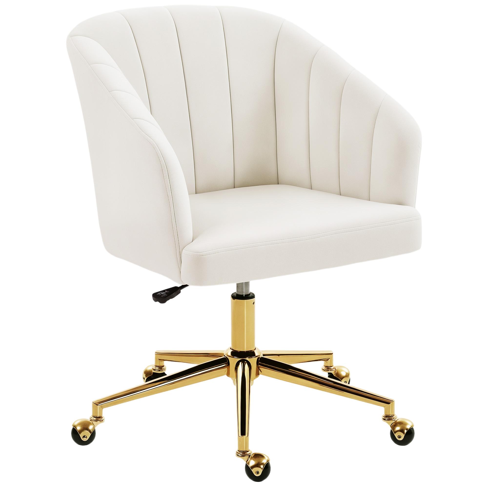 SCHREIBTISCHSTUHL Stoff in Samtoptik Cremeweiß - Goldfarben/Creme, Textil/Metall (60/92.5/61cm) - HOMCOM
