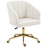 SCHREIBTISCHSTUHL Stoff in Samtoptik Cremeweiß - Goldfarben/Creme, Textil/Metall (60/92.5/61cm) - HOMCOM