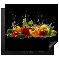 HERDABDECKPLATTE Paprika - Wasser - Gemüse - Schwarz Abdeckung Ceranfeld 57.6x51.6 cm - Multicolor, Kunststoff (57.6/51.6/0.2cm) - MuchoWow