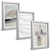 BILDER SET 3er Set - 20x30 cm Silberner Rahmen - Abstrakte Erdmuster - Silberfarben, Kunststoff (20/30cm) - TULUP