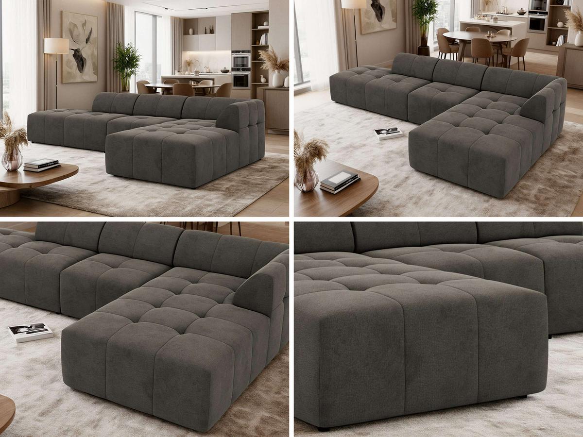ECKSOFA GRIDA 3M L Dunkelgrau Velvet - Rechts - Dunkelgrau/Schwarz, Kunststoff/Textil (176/335cm) - MKS