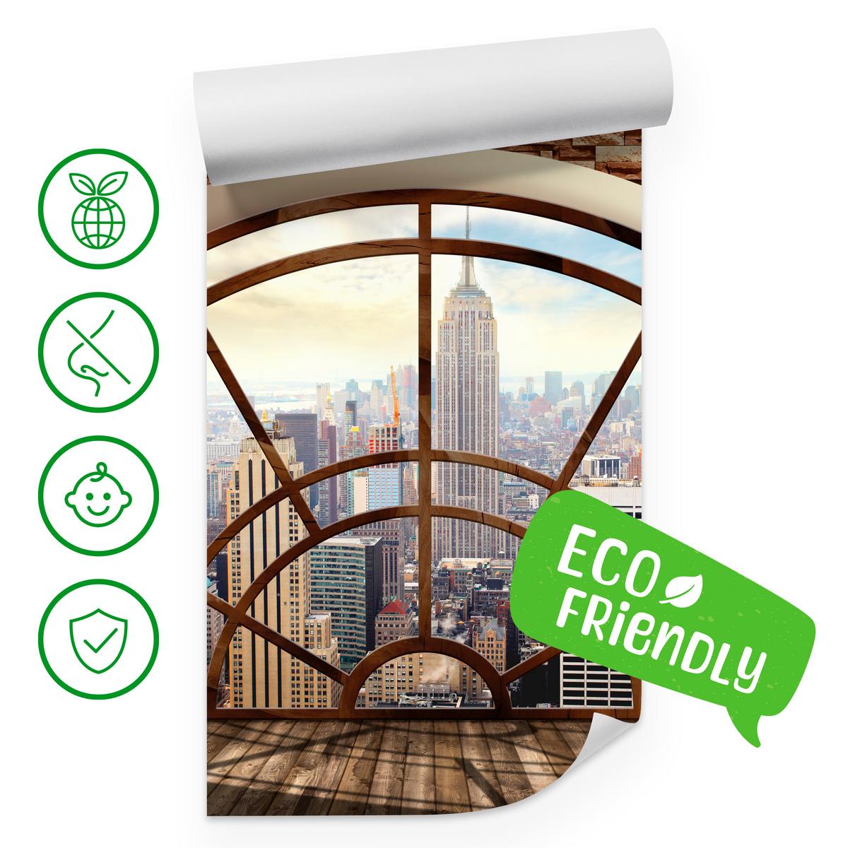 FOTOTAPETE für Wohnzimmer New York Fensterblick Panorama Stadt 150x105 - Beige/Braun, Papier (150/105cm) - Muralo