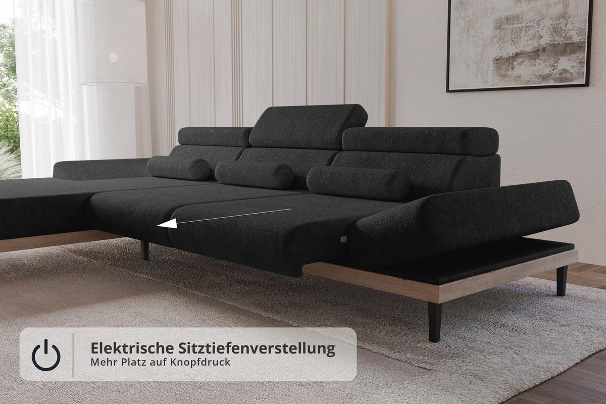 ELEKTRISCHES ECKSOFA Links MONA 316x205x85 Schwarz Velours - Schwarz, Holzwerkstoff/Textil (316/205cm) - ALTDECOR