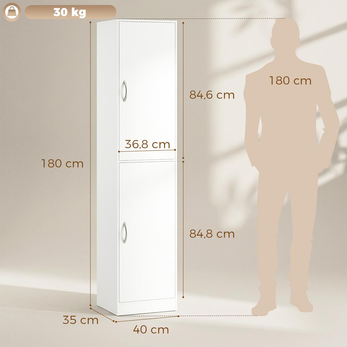 BÜCHERREGAL Spanplatte MDF Weiß - Weiß, Holzwerkstoff/Metall (35/180/40cm) - HOMCOM