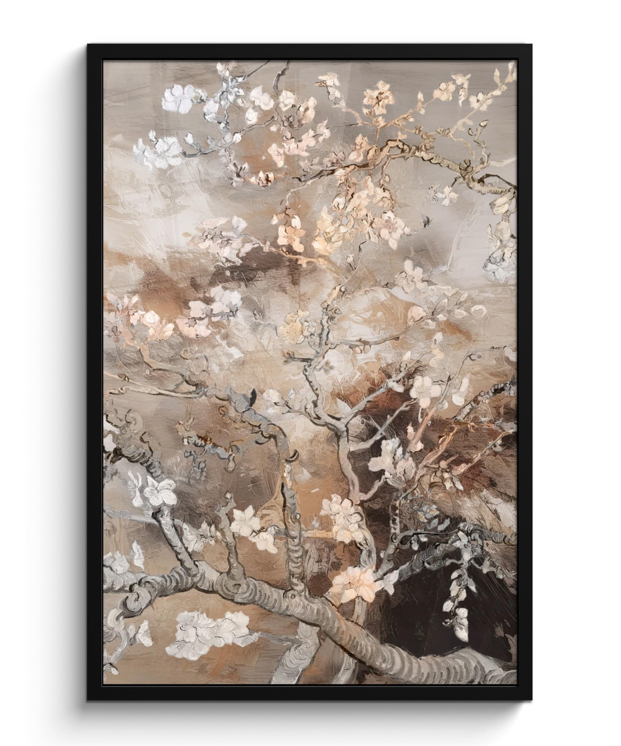 POSTER MIT RAHMENGERAHMTES BILD Mandelblüte - Kunst - Van Gogh - Beige - Abstrakt 60x90 cm - Braun, Papier (60/90cm) - MuchoWow