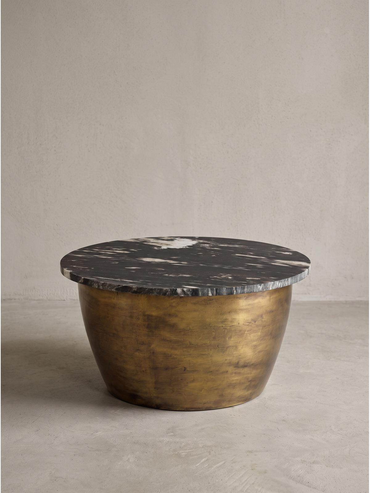 COUCHTISCH HAVEL, Marmor, handgefertigt, Schwarz-Gold, Ø 60 x 34 cm - Goldfarben, Stein/Metall (60/60/34cm) - KADIMA DESIGN