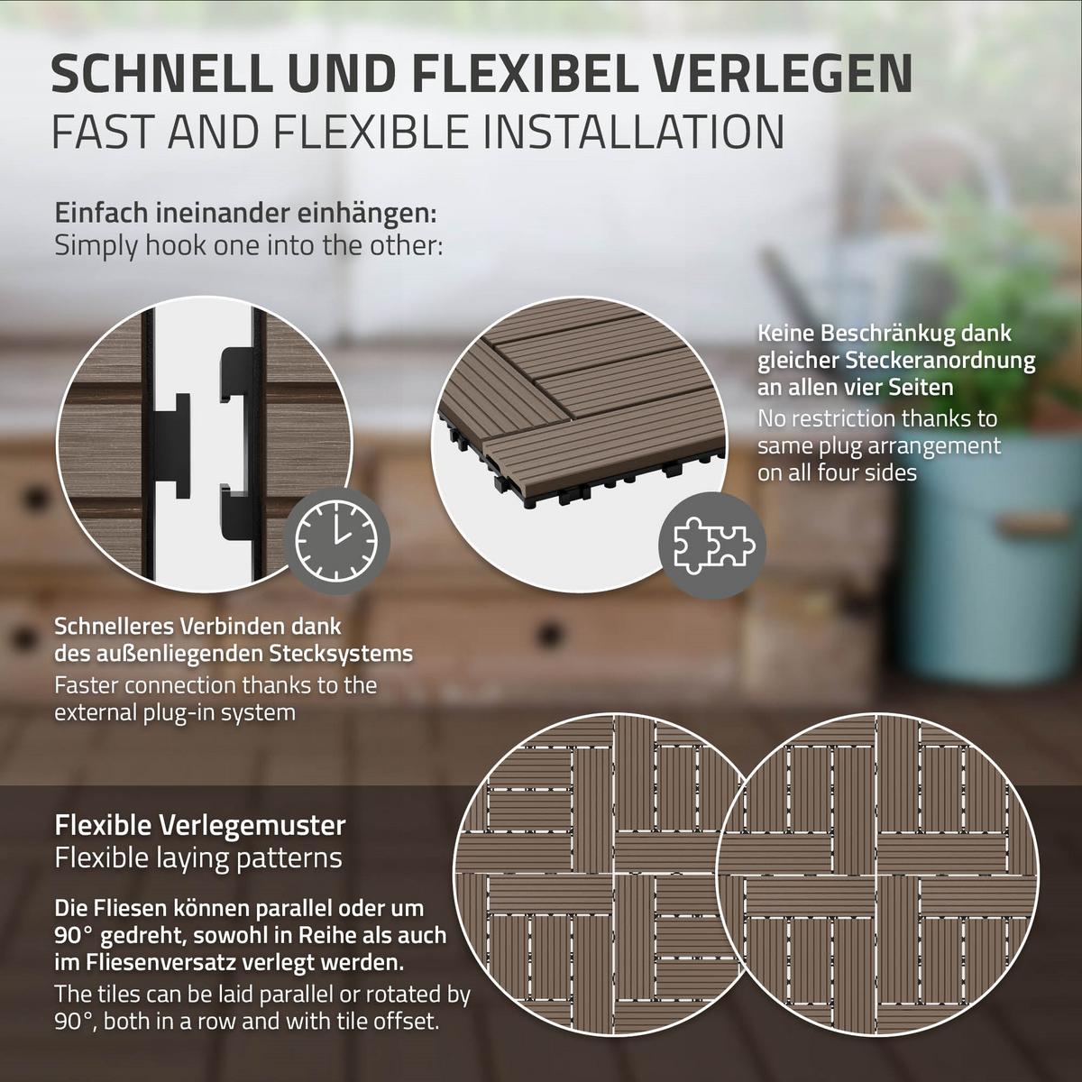 BODENPLATTE Mosaik 2er Set - Dunkelbraun, Holzwerkstoff (30/30/2cm) - ECD-Germany