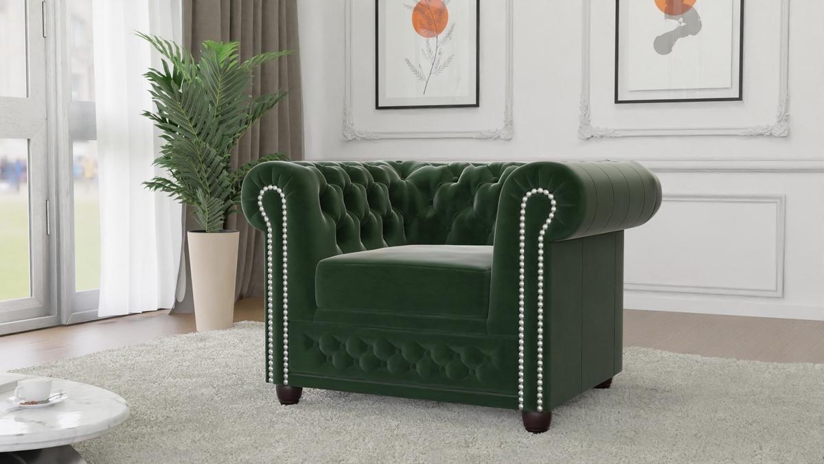 CHESTERFIELD-SESSEL Nyx Flasche grün Samt - Smaragdgrün/Braun, Holz/Textil (94/72/86cm) - S-Style Möbel