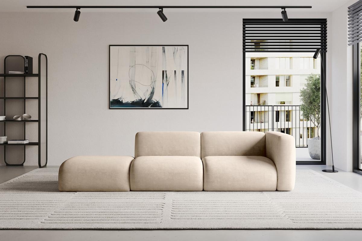 SOFA Ottomane Rechts MIRA-S3 296x89x70 Beige Velours - Greige/Beige, Holzwerkstoff/Kunststoff (296/70/89cm) - ALTDECOR
