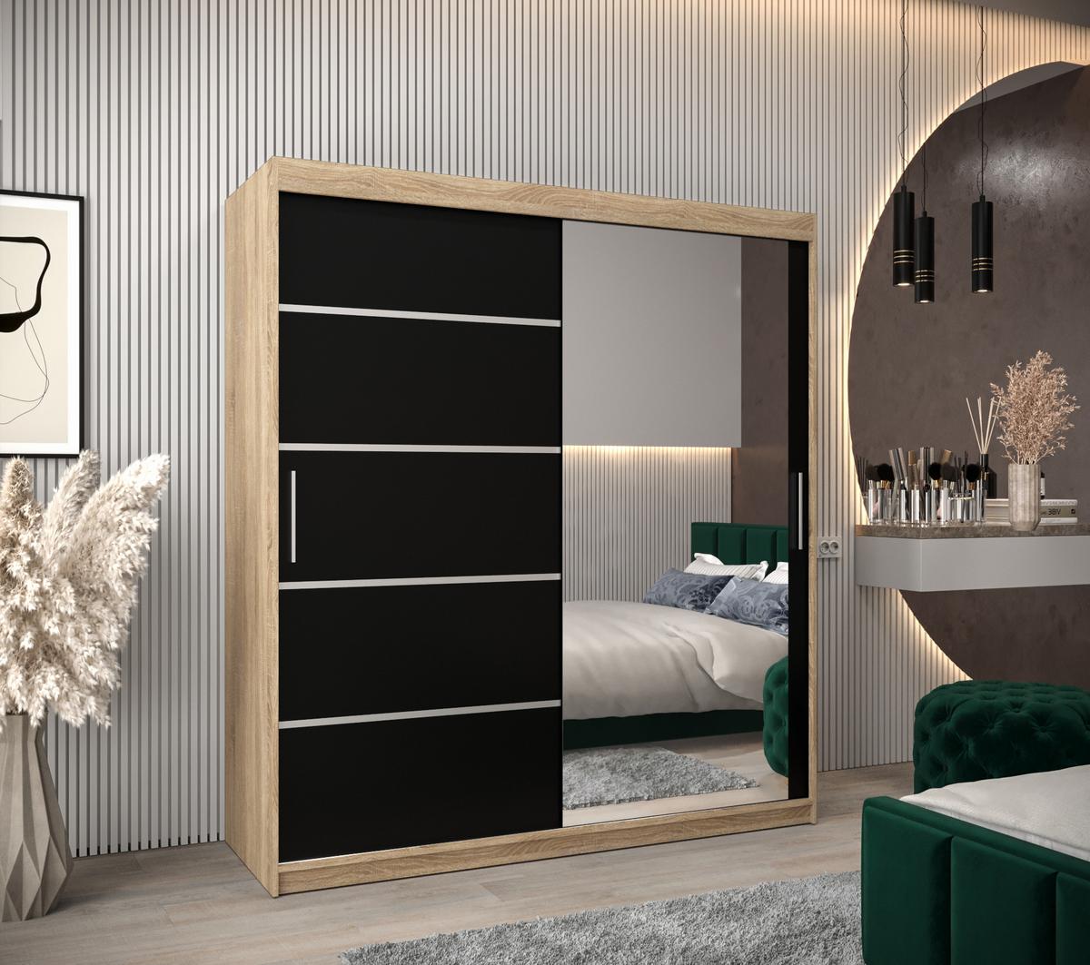 SCHWEBETÜRENSCHRANK 200/180/62 2-türig - Silberfarben/Schwarz, Holz/Kunststoff (180/200/62cm) - MÖBEL KRYSPOL