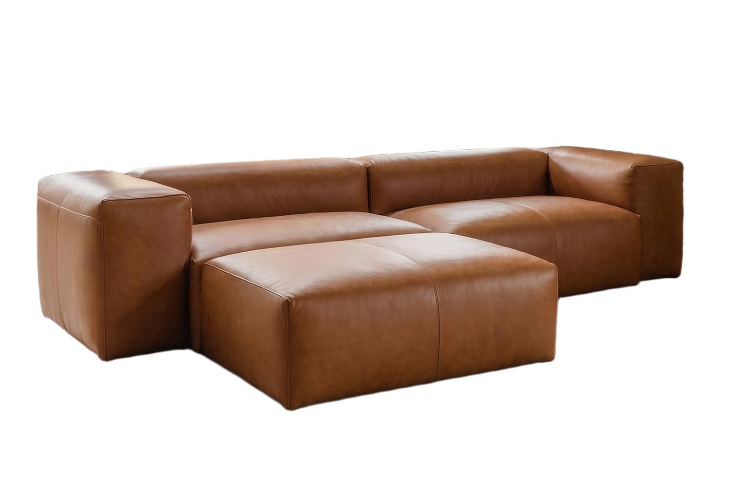 SOFA CELESTE Braun Leder - Schwarz/Braun, Leder/Kunststoff (302/114cm) - KAWOLA
