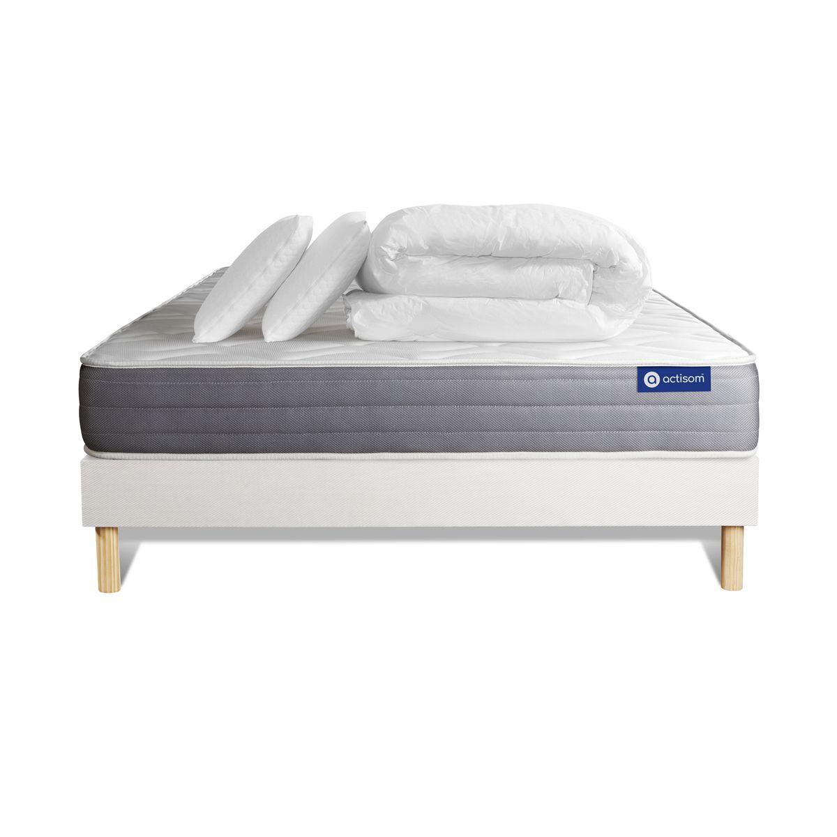 BETT Actilatex dream Latex und Memory-Schaum 160 x 200 cm h2 - Kit Bettgestell Weiß - Mit Kissen und Bettdecke - Beige/Weiß, Karton/Holz (160/200cm) - ACTISOM