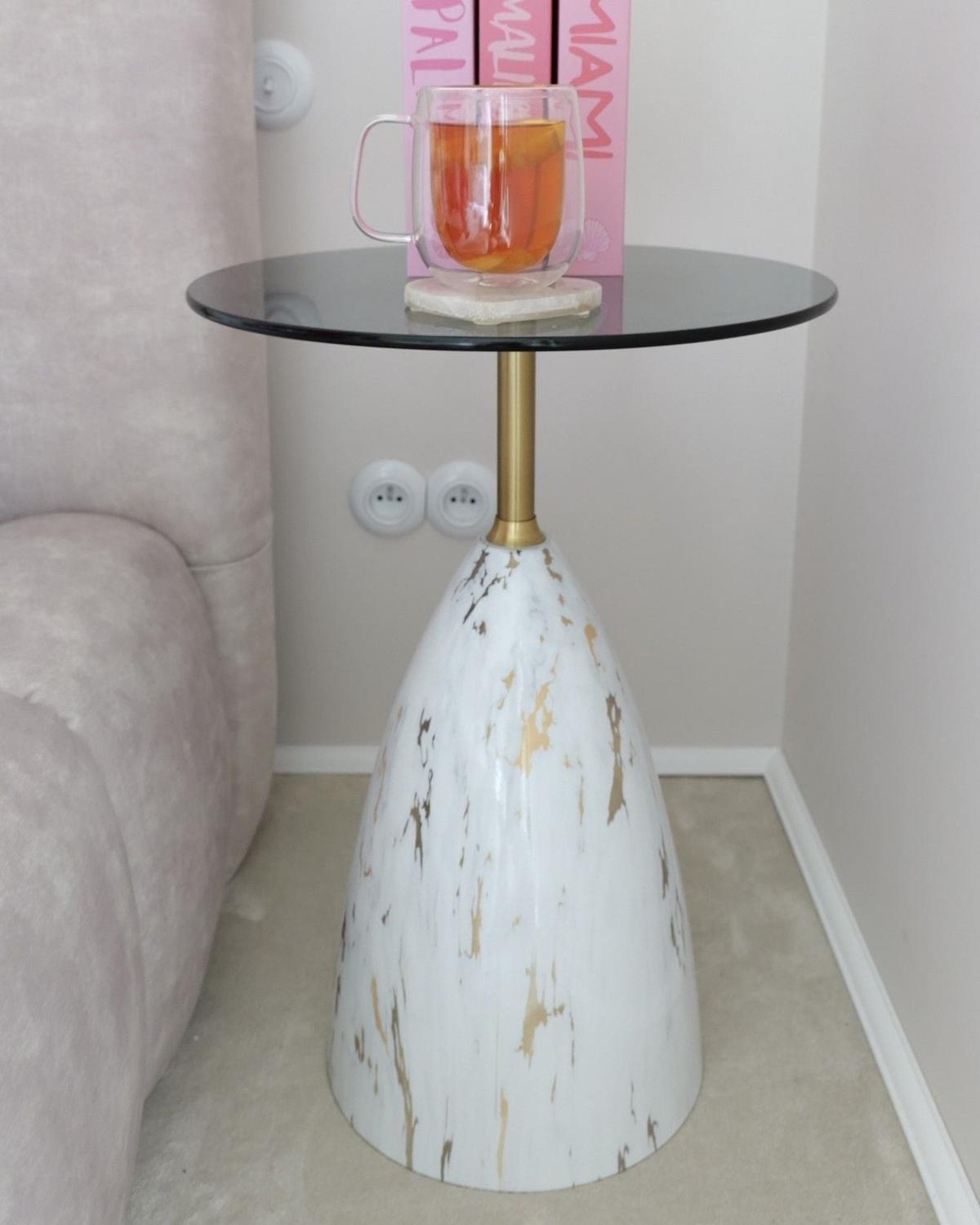 BEISTELLTISCH Sicherheitsglas Weißer Marmor Wabby - Weiß, Metall (40/40/56cm) - Beliani