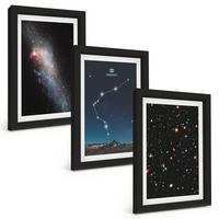 BILDER SET 3er Set - 20x30 cm Schwarzer Rahmen - Galaxienraum Wassermann - Schwarz, Kunststoff (20/30cm) - TULUP
