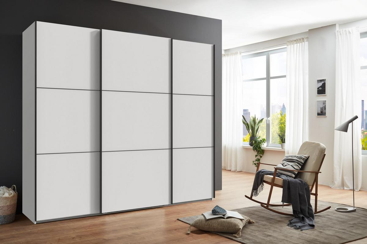 SCHWEBETÜRENSCHRANK 3-türig B250/H216/T65 cm in Weiß, Kleiderschrank inkl. Vollausstattung / 22010 - Rot/Weiß, Holzwerkstoff/Metall (250/216/65cm) - luma-home