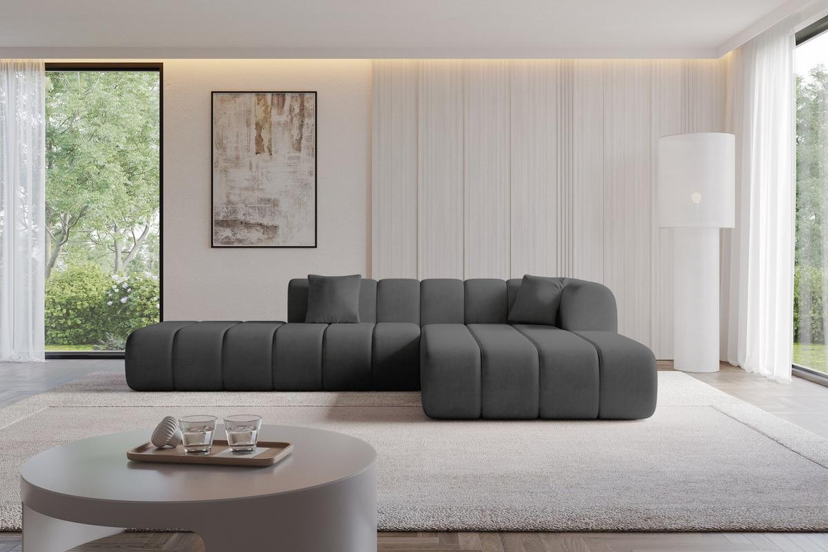 ECKSOFA Ottomane Rechts BILA-L 289x176x71 Dunkelgrau Samt - Dunkelgrau/Anthrazit, Holzwerkstoff/Kunststoff (289/176cm) - ALTDECOR