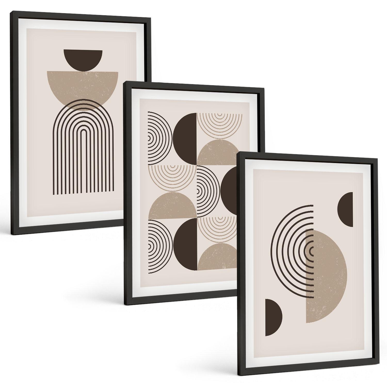 BILDER SET 3er Set - 40x60 cm Schwarzer Rahmen - Abstrakte Minimalismusmuster - Schwarz, Kunststoff (40/60cm) - TULUP